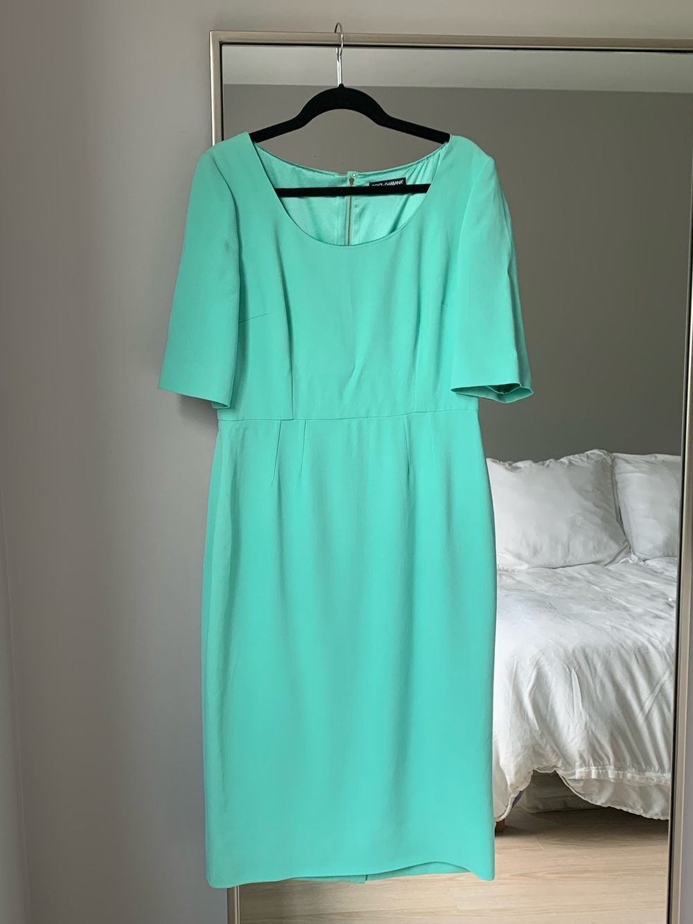 Dolce & Gabbana Green Short Sleeve Knee Length Sheath Dress NWT Size 50 IT